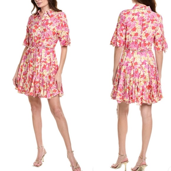 Taylor Dresses & Skirts - Taylor Womens Floral Pink Tie Up Elbow Sleeve Fit & Flare Belted Dress Size 6